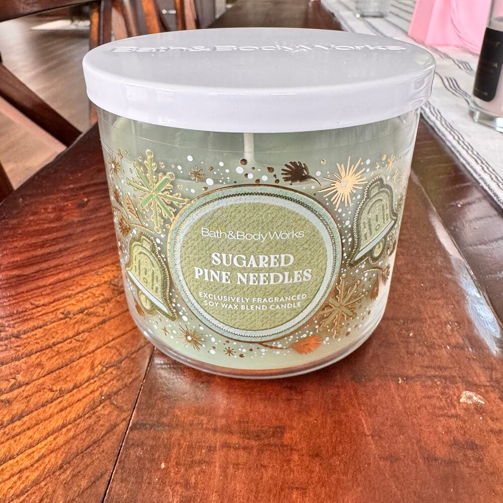 3 Wick Candle Bath & Body Works Sugared Pine Needles NEW Eucalyptus